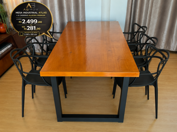 Mesa industrial Atlas + 6 cadeiras Allegra